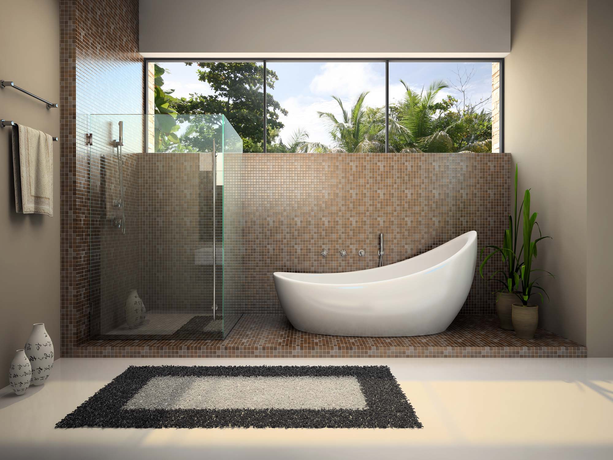Interior of the modern bathroom 3D rendering